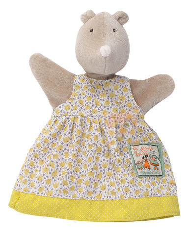  grande famille marionnette apolline taupe robe jaune beige fleur 